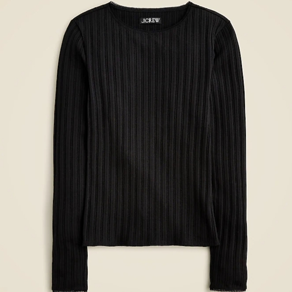 Nwot J. Crew Womens Pointelle Long Sleeve T-Shirt Size Black XS  CC996
